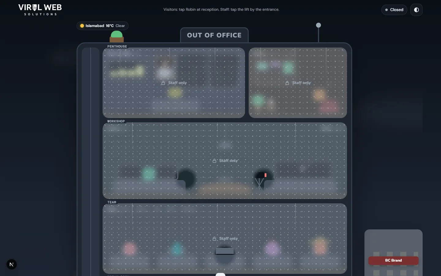 HQ, an AI virtual office screenshot